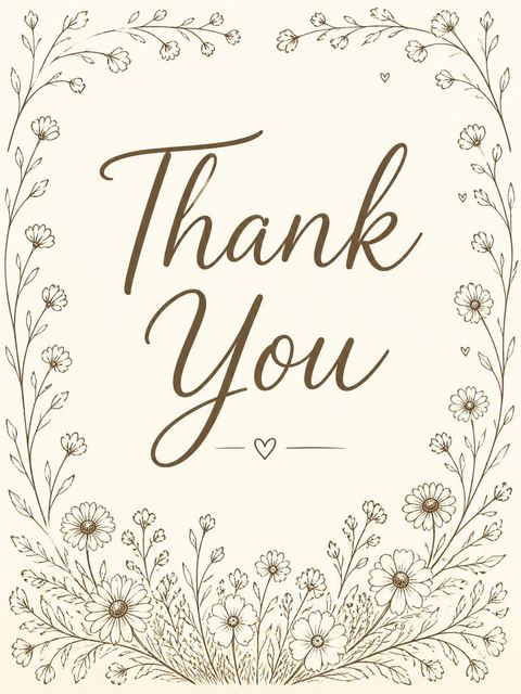 Thank-you flat in the Warm Brown Wildflower 90th Birthday design