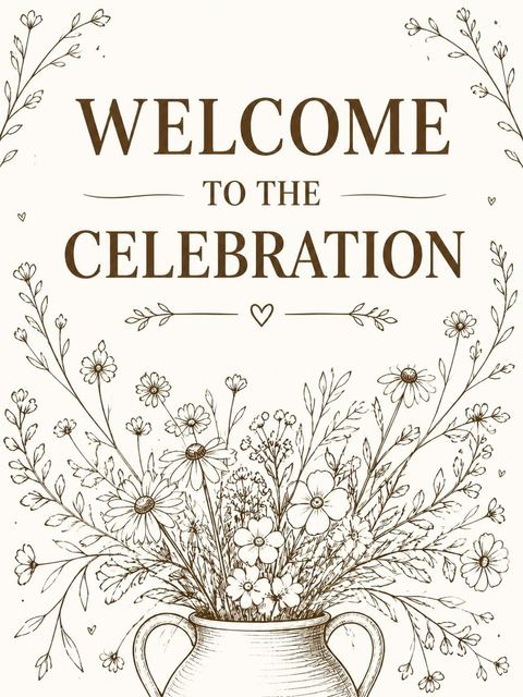 Welcome sign in the Warm Brown Wildflower 90th Birthday design