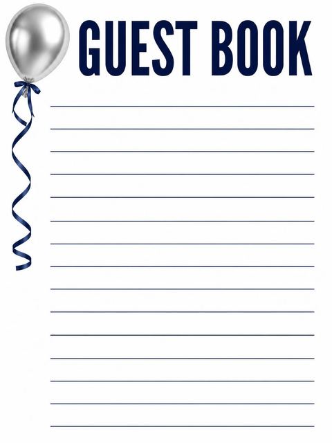 Guest sign-in sheet in the Silver Balloon Navy Ribbon 70th Birthday design