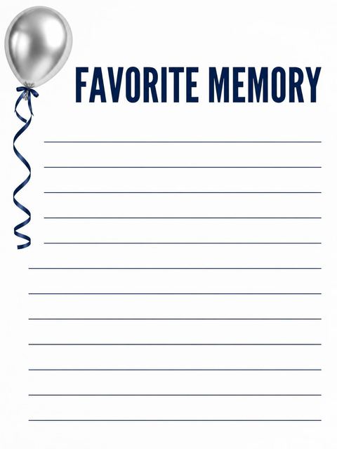 Memory card in the Silver Balloon Navy Ribbon 70th Birthday design