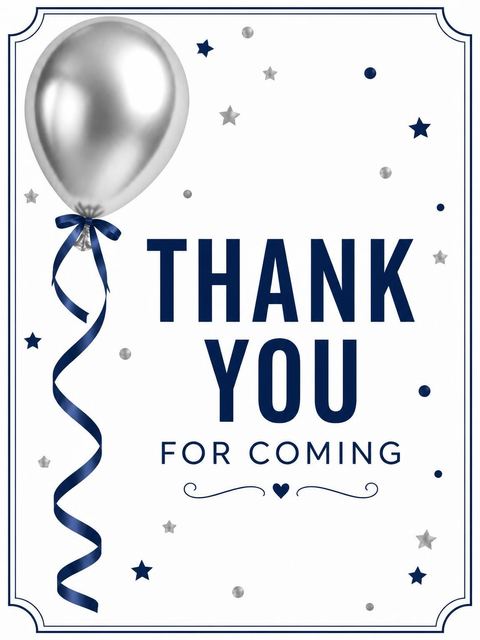 Thank-you flat in the Silver Balloon Navy Ribbon 70th Birthday design