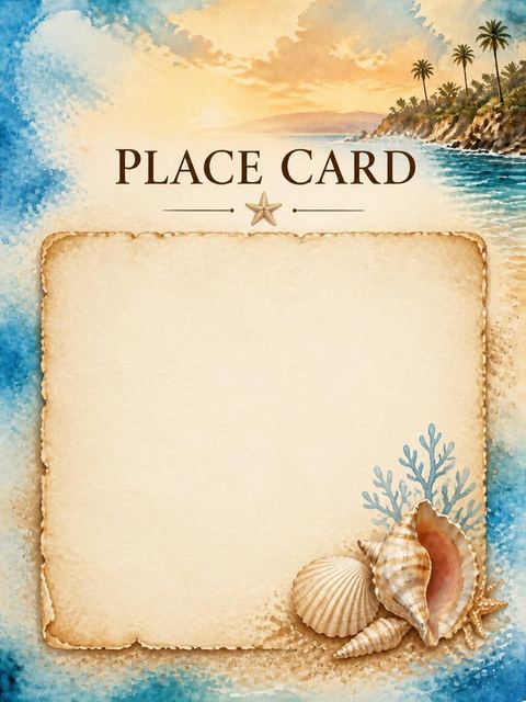 Place card in the Watercolor Beach Party Invitation design