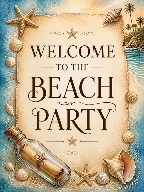 Welcome sign in the Watercolor Beach Party Invitation design