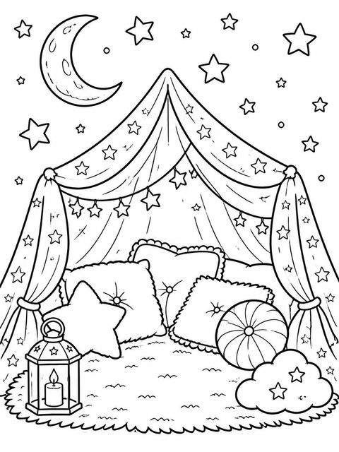 Coloring sheet in the Lavender Watercolor Blanket Fort Sleepover design