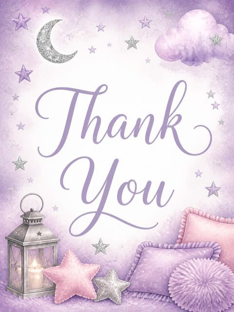 Thank-you flat in the Lavender Watercolor Blanket Fort Sleepover design