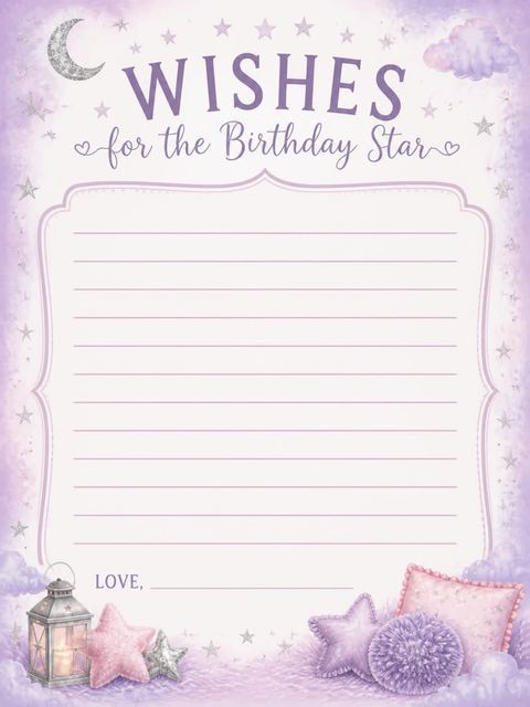 Wishes page in the Lavender Watercolor Blanket Fort Sleepover design