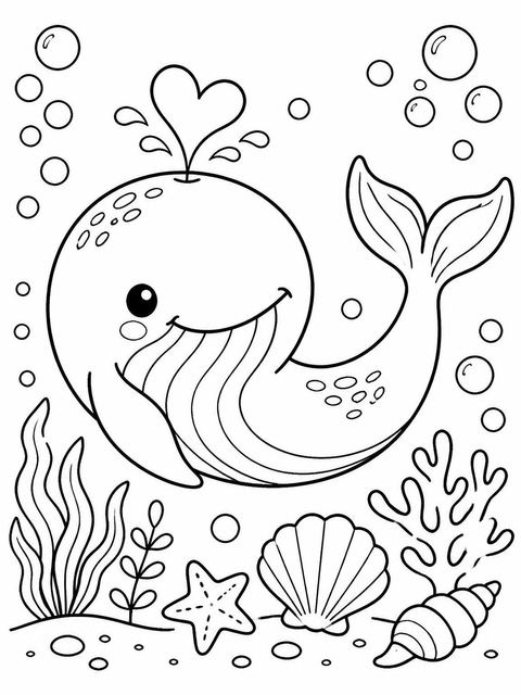 Coloring sheet in the Blue Watercolor Whale 1st Birthday design