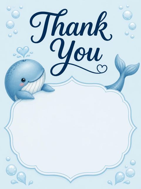 Thank-you flat in the Blue Watercolor Whale 1st Birthday design