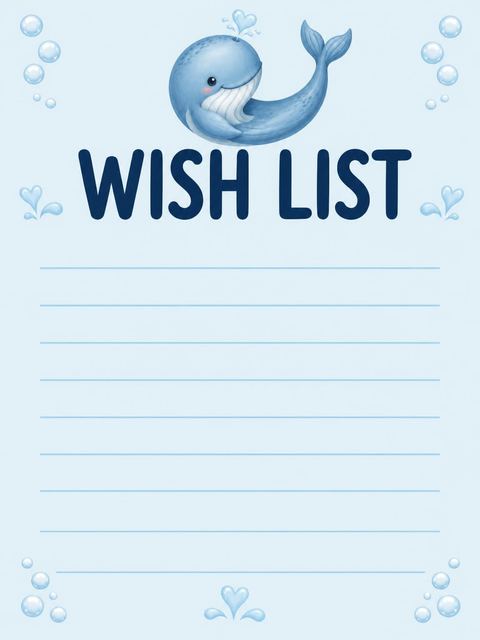 Wish list card in the Blue Watercolor Whale 1st Birthday design