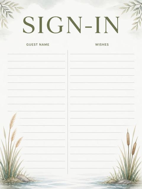 Guest sign-in sheet in the Watercolor Hippo Pond 2nd Birthday Invitation design
