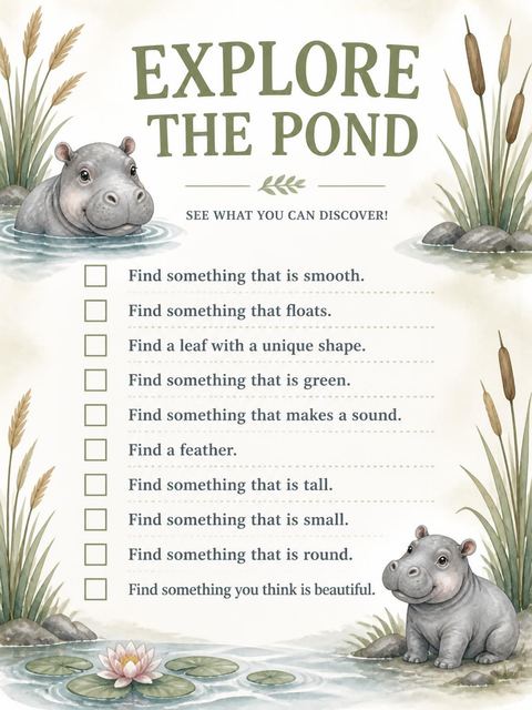 Scavenger hunt in the Watercolor Hippo Pond 2nd Birthday Invitation design