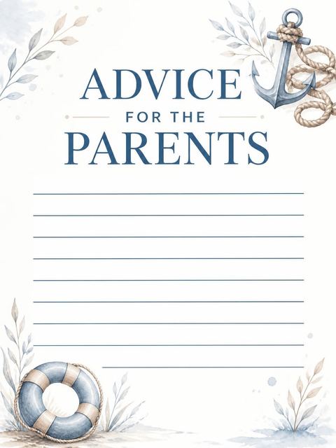 Advice card in the Watercolor Anchor Life Ring Baby Shower design