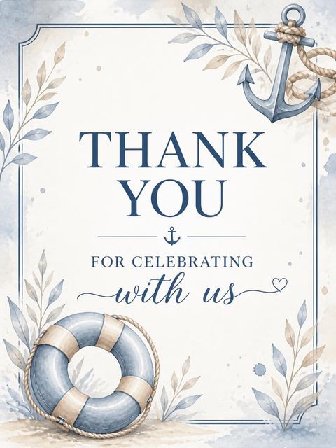 Thank-you flat in the Watercolor Anchor Life Ring Baby Shower design