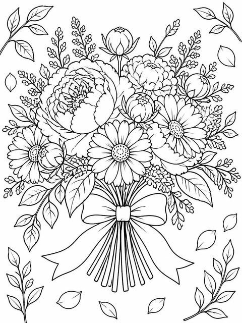 Coloring sheet in the Watercolor Peony and Daisy 2nd Birthday design