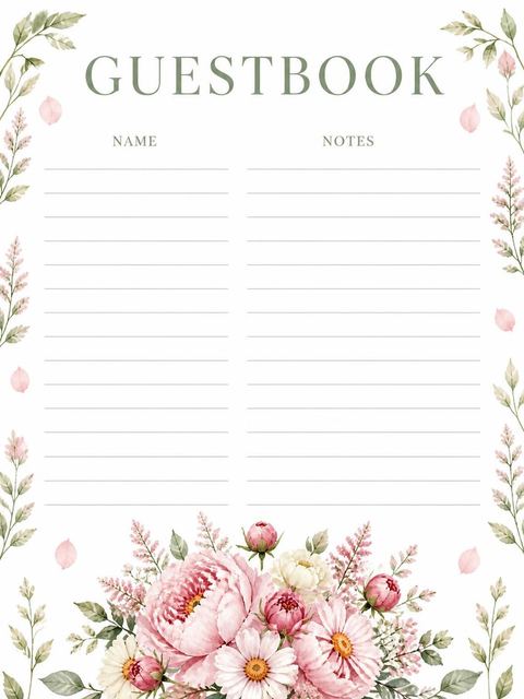 Guest sign-in sheet in the Watercolor Peony and Daisy 2nd Birthday design