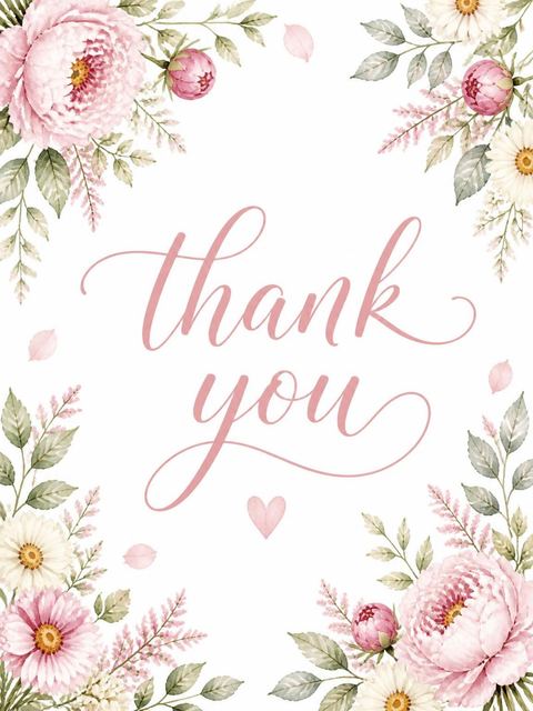 Thank-you flat in the Watercolor Peony and Daisy 2nd Birthday design