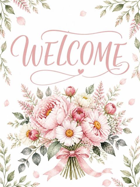 Welcome sign in the Watercolor Peony and Daisy 2nd Birthday design