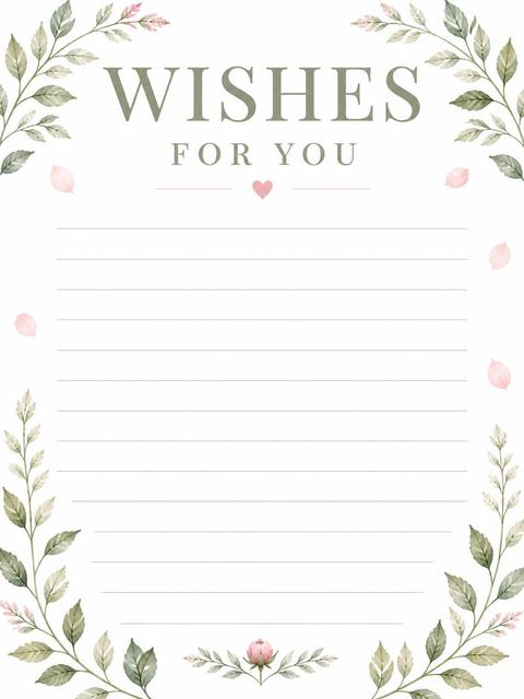 Wishes page in the Watercolor Peony and Daisy 2nd Birthday design