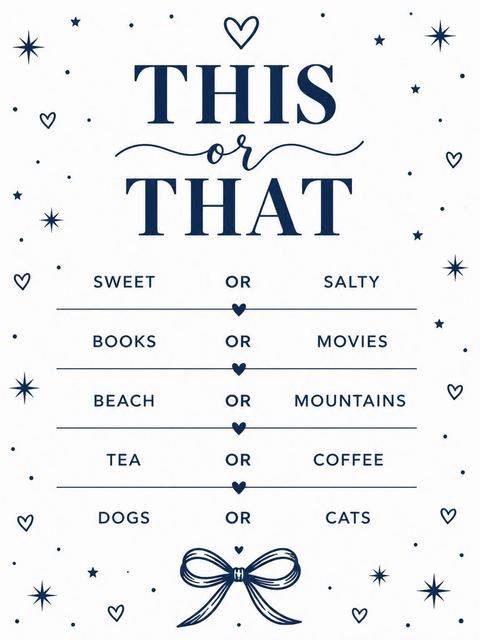 This-or-that card in the Navy Script Minimalist 16th Birthday Invitation design