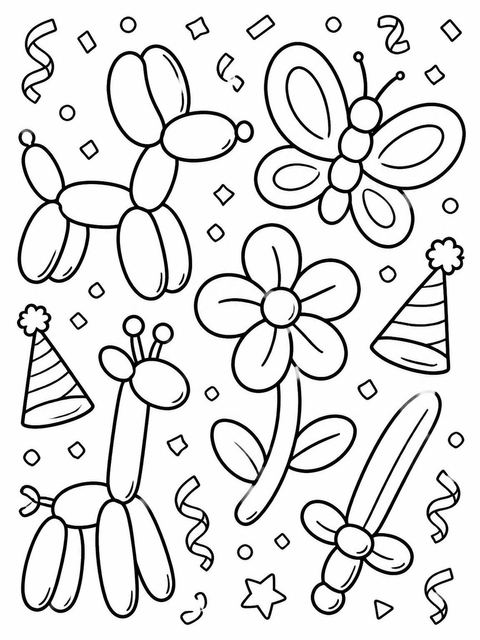 Coloring sheet in the Rainbow Balloon Animal Number Birthday design