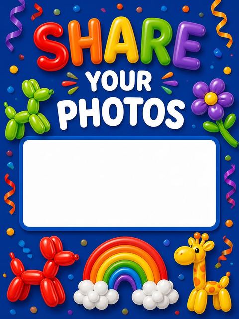 Hashtag card in the Rainbow Balloon Animal Number Birthday design