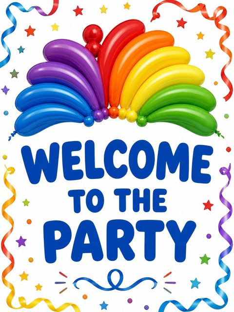 Welcome sign in the Rainbow Balloon Animal Number Birthday design