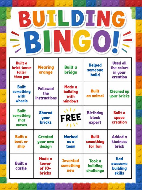 Bingo grid in the Brick 6th Birthday Bash design