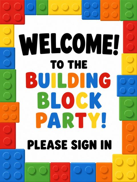 Welcome sign in the Brick 6th Birthday Bash design