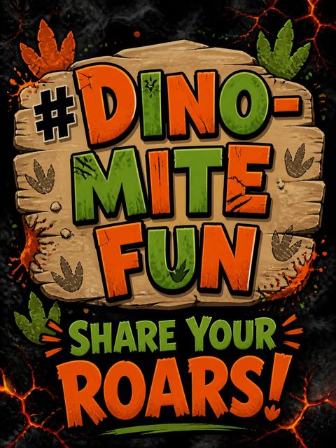 Hashtag card in the Dino-Mite Volcano 5th Birthday Roar design