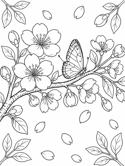 Coloring sheet in the Watercolor Cherry Blossom Butterfly 1st Birthday design