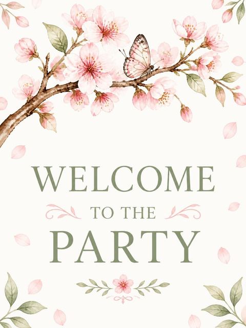 Welcome sign in the Watercolor Cherry Blossom Butterfly 1st Birthday design