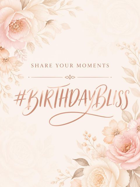 Hashtag card in the Blush Rose 25th Birthday design
