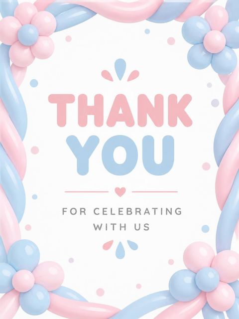 Thank-you flat in the Pink Blue Balloon Number 2nd Birthday design