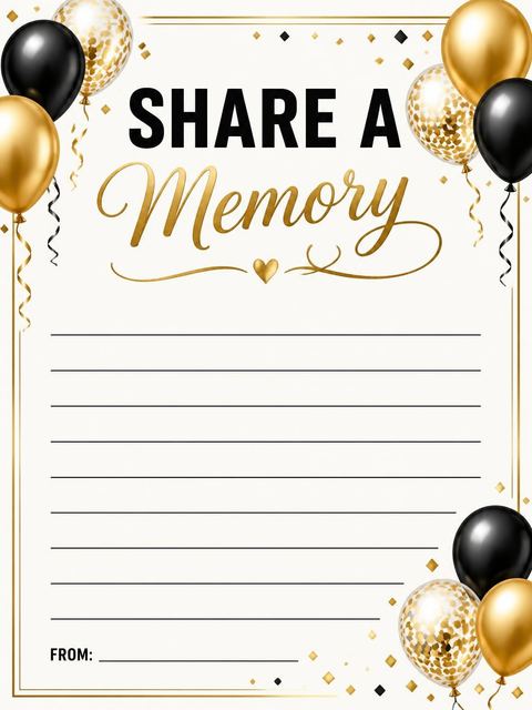 Memory card in the Gold Balloon 80th Birthday Invitation design