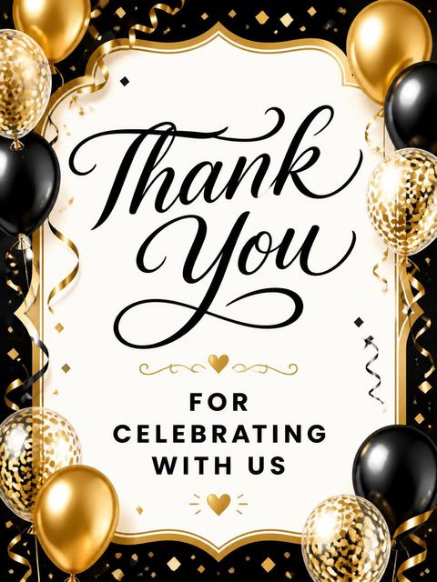 Thank-you flat in the Gold Balloon 80th Birthday Invitation design