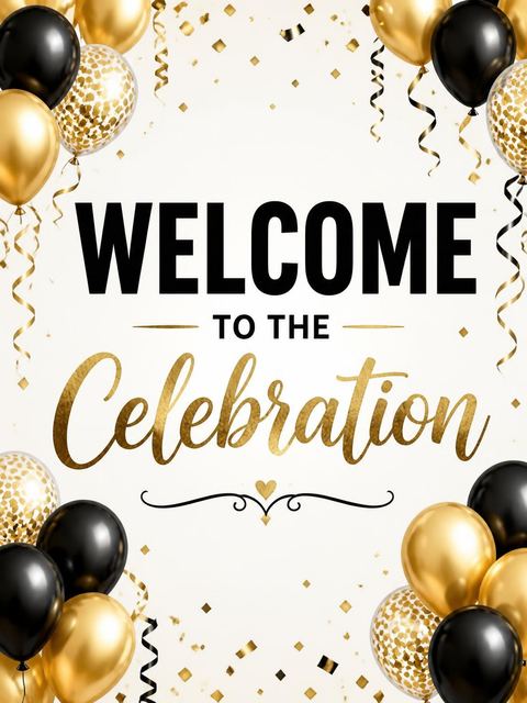Welcome sign in the Gold Balloon 80th Birthday Invitation design