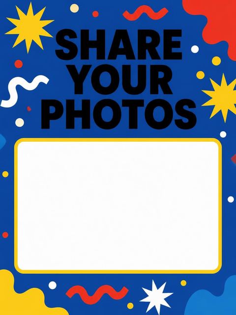 Hashtag card in the Primary Memphis Shape Birthday Invitation design