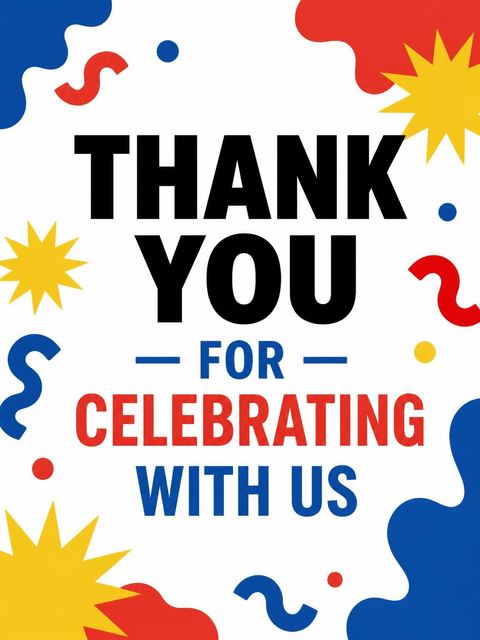 Thank-you flat in the Primary Memphis Shape Birthday Invitation design