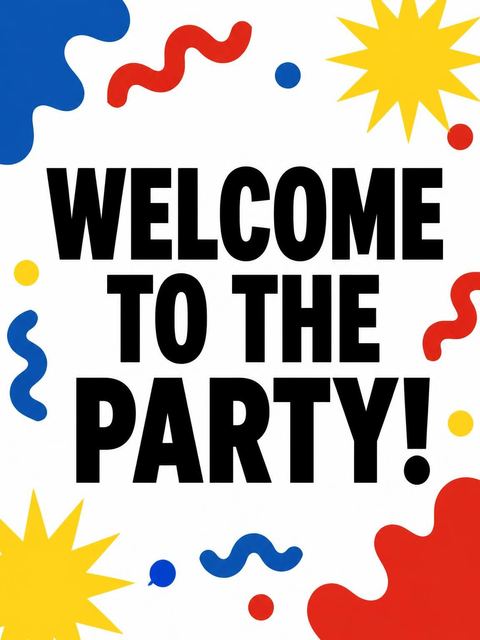 Welcome sign in the Primary Memphis Shape Birthday Invitation design