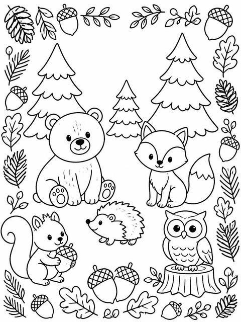 Coloring sheet in the Cream Woodland Bear 4th Birthday design