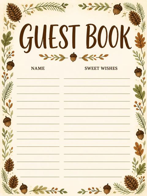 Guest sign-in sheet in the Cream Woodland Bear 4th Birthday design