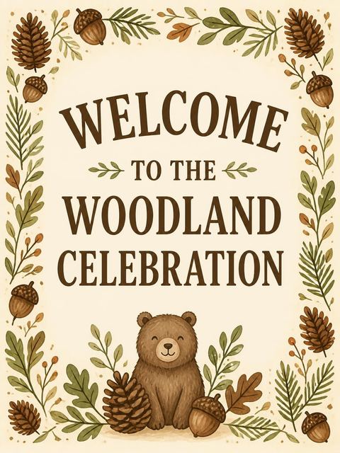 Welcome sign in the Cream Woodland Bear 4th Birthday design