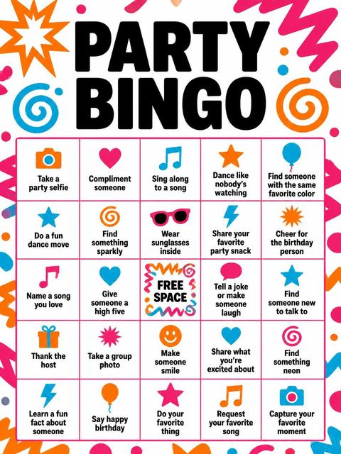Bingo grid in the Neon Geometric 10th Birthday Invitation design