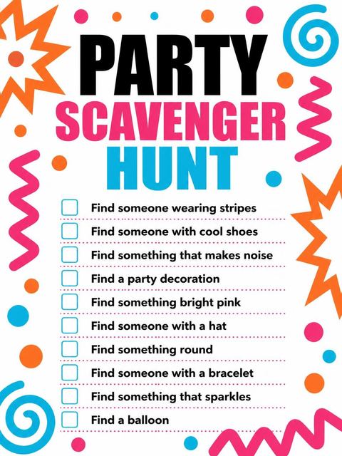 Scavenger hunt in the Neon Geometric 10th Birthday Invitation design