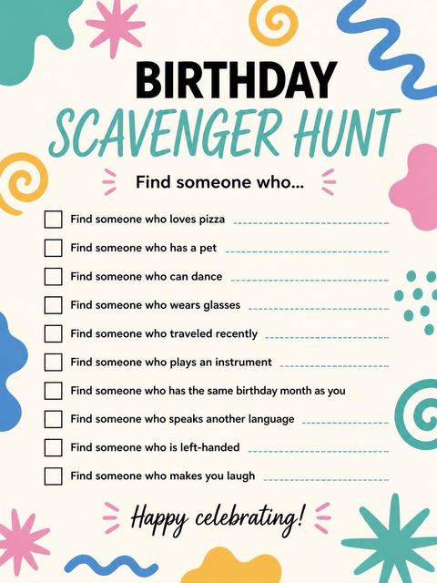 Scavenger hunt in the Abstract Shape 7th Birthday Party Invitation design