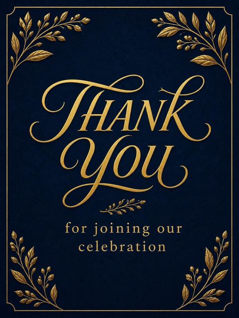 Thank-you flat in the Navy and Gold Monogram 65th Birthday design