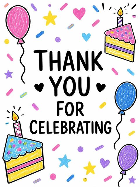 Thank-you flat in the Crayon Illustration 1st Birthday Invitation design