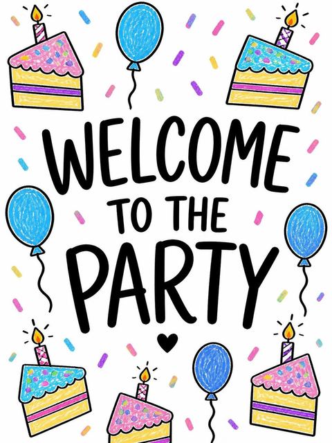 Welcome sign in the Crayon Illustration 1st Birthday Invitation design