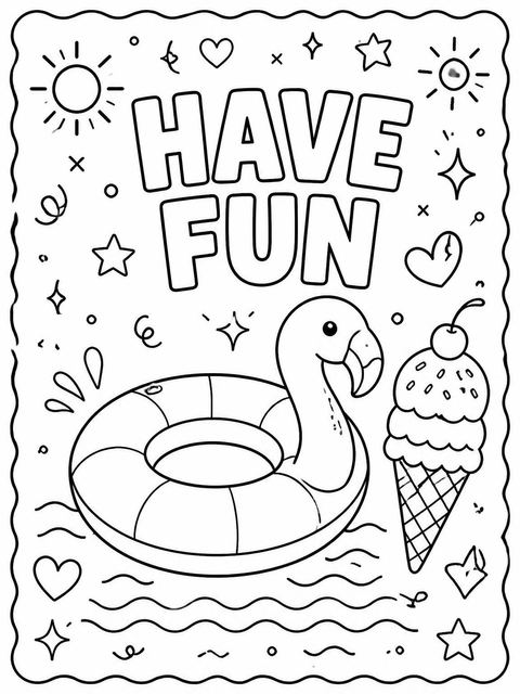 Coloring sheet in the Pastel Doodle Scalloped Pool 15th Birthday design