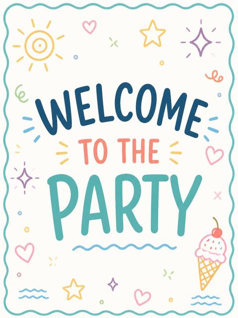 Welcome sign in the Pastel Doodle Scalloped Pool 15th Birthday design